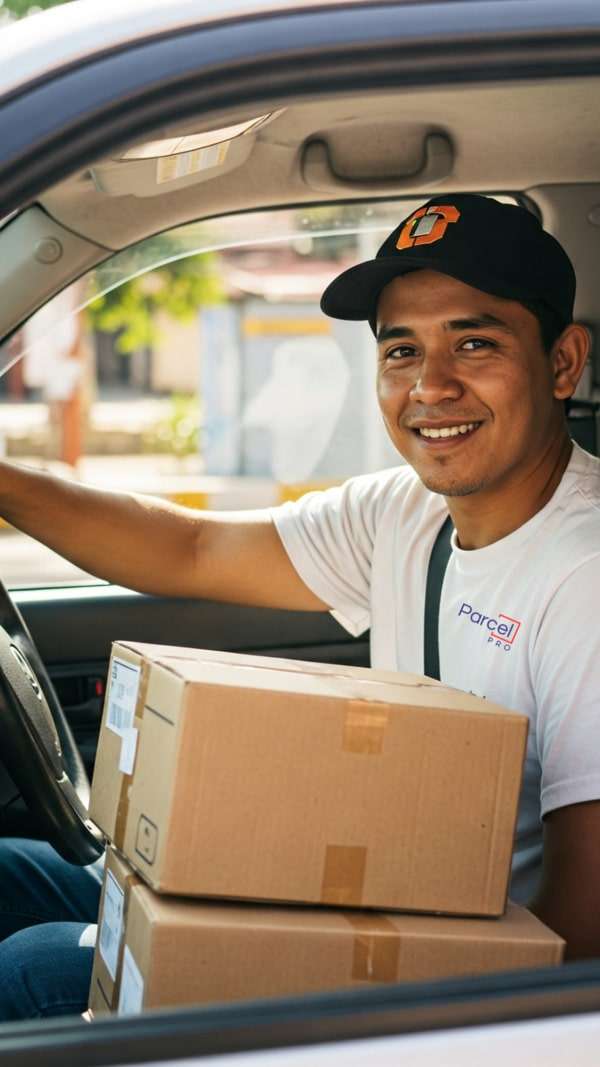 Mensajero de ParcelCR en auto